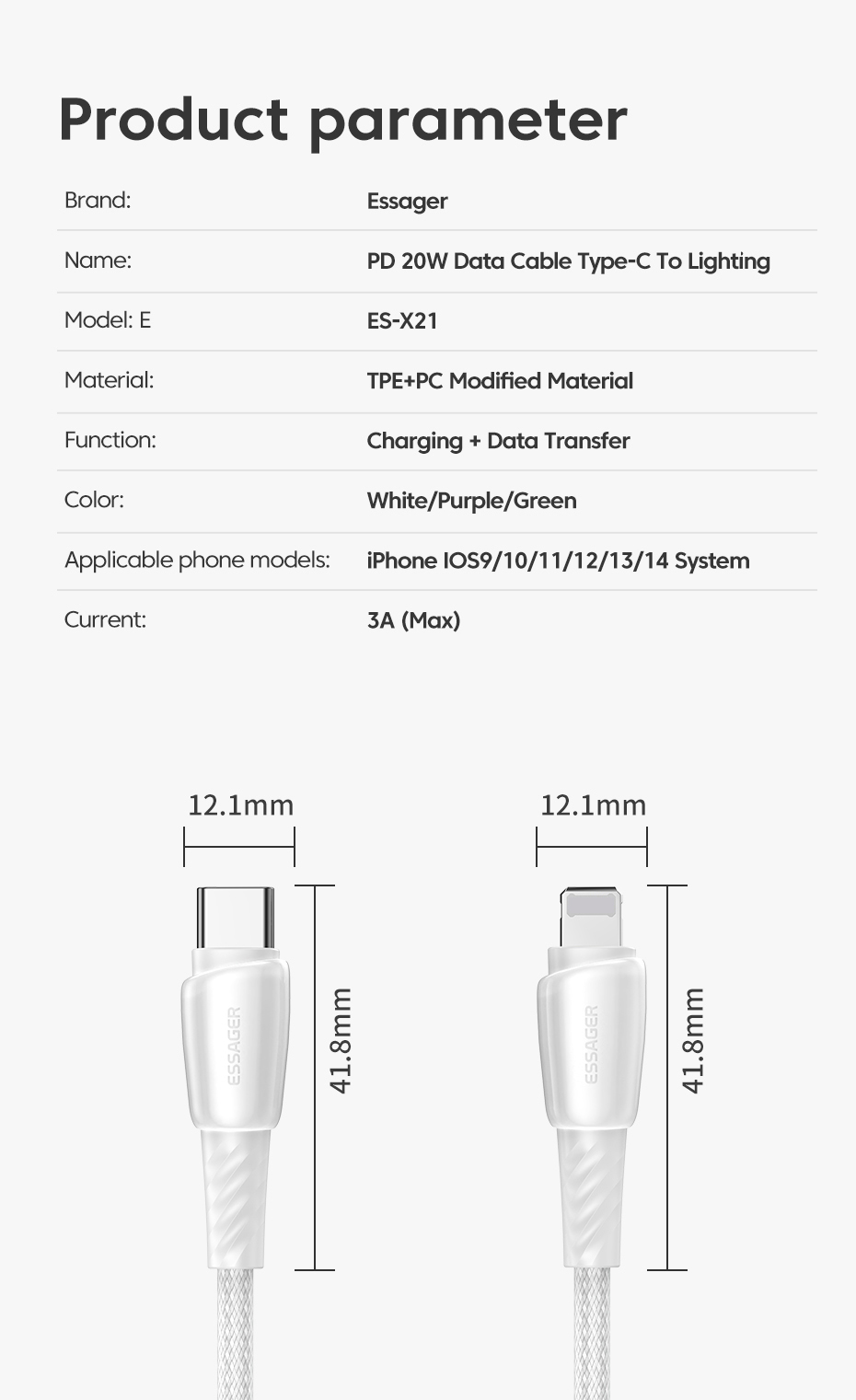 Essager 2022 Rainbow USB A To L Cable Fast Charging 0.5m 1m 2m 3m