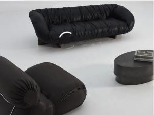 China High End Five Star Hotel Presidential Suite Reception Pleated Leather Sofa factory