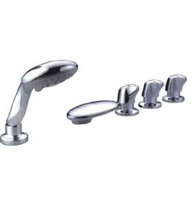 China Polished Five Hole Deck Mount Tub Faucet Mixer / Three Kinds Pull Out Shower Tap factory