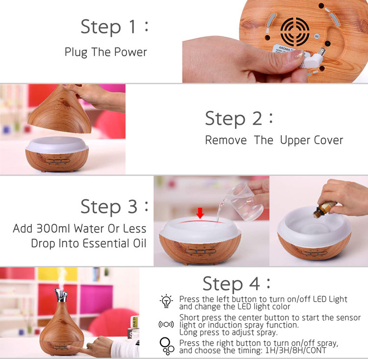 Human Body Induction Auto Control 300ml Wood Grain Aromatherapy Diffuser