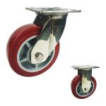 Waterproof Red PU 6" Plate Type Total Brake Stainless Steel Casters