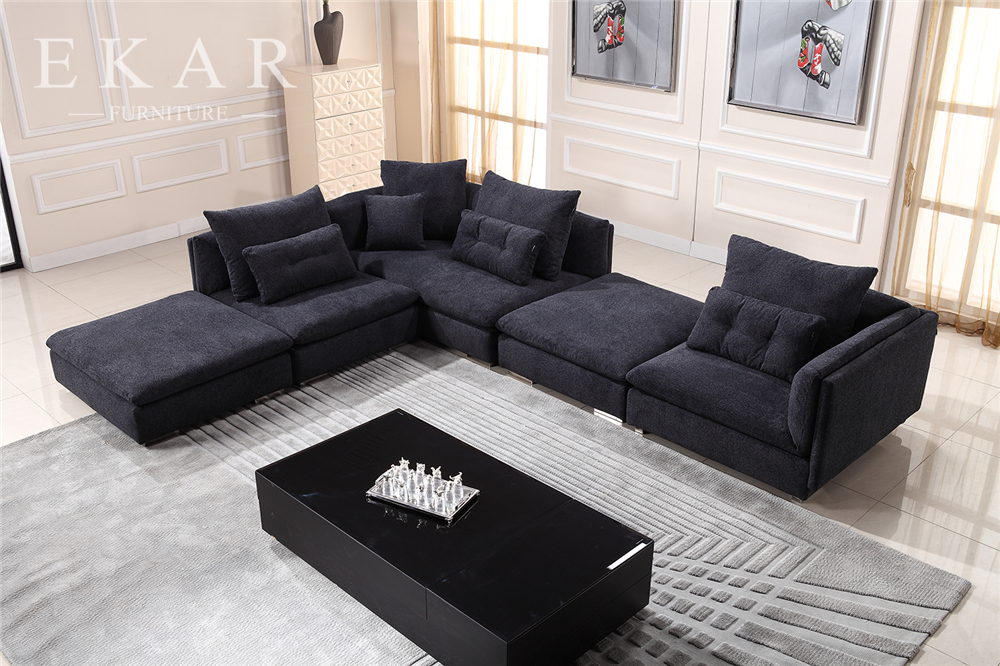 Wide Couch Set Pine Wood Yellow Fabric Sofa Set AW-1618