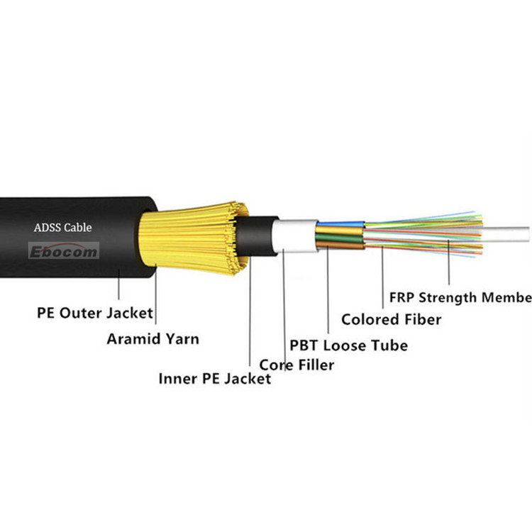 Low Loss ADSS Fiber Optic Cable 36 core G652D Strong tensile Double Sheath Jacket PE material Aramid yarn