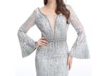 Mandarin Sleeve V Neck Sexy Long Sleeve Lace Formal Dress Floor Length