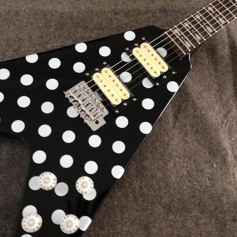 Stock Randy Rhoads Guitar Harpoon Polka Dot Flying V standard electric Guitar Replica Collectible