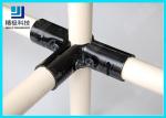 Black Electrophoresis 3 Way Metal Joint Pipe Rack Fittings For Revolving Car