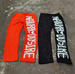 Custom Rhinestone Puff Print Sweat Pants Joggers Vintage Acid Wash Flared