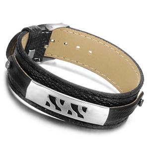 China Tagor Stainless Steel Jewelry Super Fashion Silicone Leather Bracelet Bangle TYSR040 factory