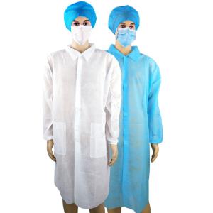 China White Blue SMS Disposable Lab Coat M / L / XL OEM on sale