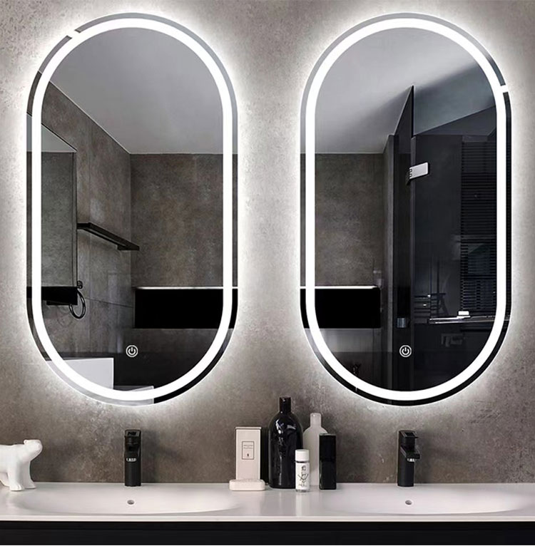Smart LED Bathroom Vanity Mirror with Oval Bath Toilet and Luminous Lights in Silver