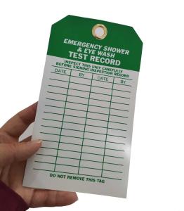 China Emergency Shower And Eyewash Test Record Tag 4 In. X 7 In. 2 Side Vinyl Inspection Tag factory