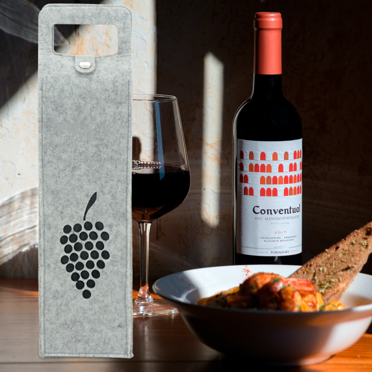 Custom Pattern Felt Wine Tote Bag Non Woven 750ml Wine Bottle Bag For Christmas Festival