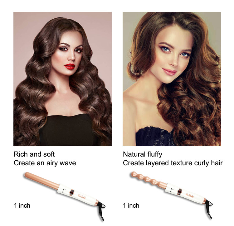 Interchangeable Ceramic Barrel Hot Hair Tool , 50HZ Hair Curler Wand Set