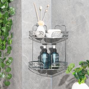 China Chrome Finished Corner Shower Caddy with 2 Tiers Bathroom Iron Rack Wall Mounted Type factory