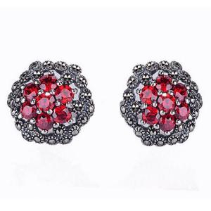 China Thai Silver Jewelry 925 Silver Red Cubic Zirconia Marcasite Stud Earrings (E11064RED) factory
