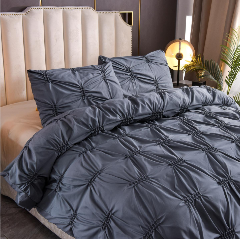 100% Polyester Solid Color Fern Flower Craft Duvet Bedding Set for Homeuse Plain Style