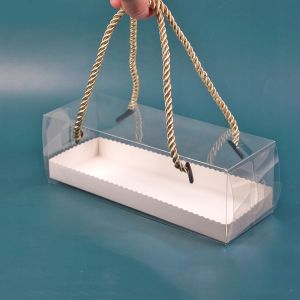 China Clear Roll Cake Boxes With Gold Rope Handle &amp; Cake Boards, Homemade &amp; Bakery Transparent Plastic Gift Boxes，Easy Carrying, Storage Containers For factory