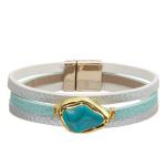 Bohemian Style Magnetic Buckle Leather Bracelet Set With Zircon Drop Shaped