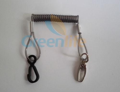 Black Vinyl Coated Stainless Steel Coil Tether w/Plastic or Metal Accessory as