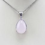 Sterling Silver Rose Quartz Cubic Zircon Drop Pendant Necklace (PSJ0160)