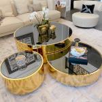Modern Stainless Steel Electroplated Coffee Table Set Round Metal End Table