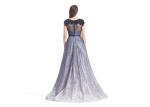 Sweep Train Formal Ladies Evening Dresses Short Sleeve U - Neck Style