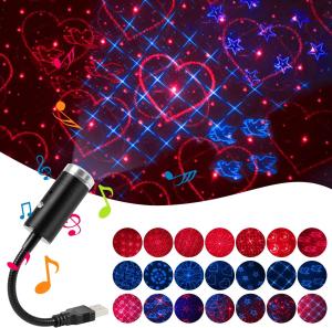 China USB Star Night Light,9 Functional Modes 24 Lighting Effects,Sound Activated Strobe Atmosphere Decorations (Blue&amp;Red) factory