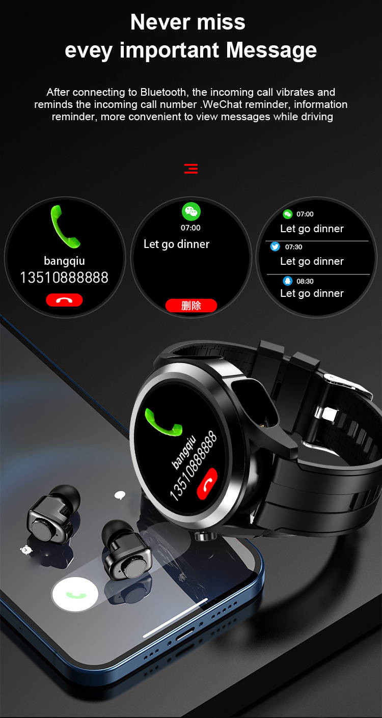 Music Control Nordic 52832 Smart Watch With Earphones For Men