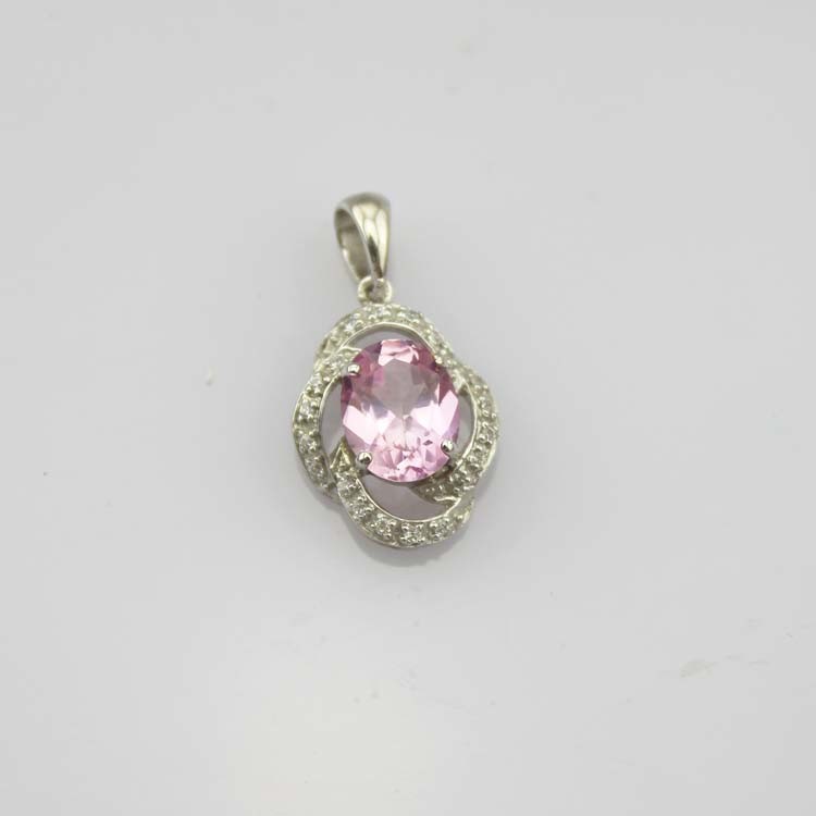 925 Silver Pendant Necklace 7x9mm Oval Lavender Amethyst Cubic Zirconia (PSJ030)