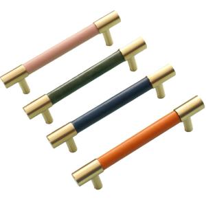 China 160mm Colorful Leather Knob Drawer Door Handle Hardware For Decoration factory