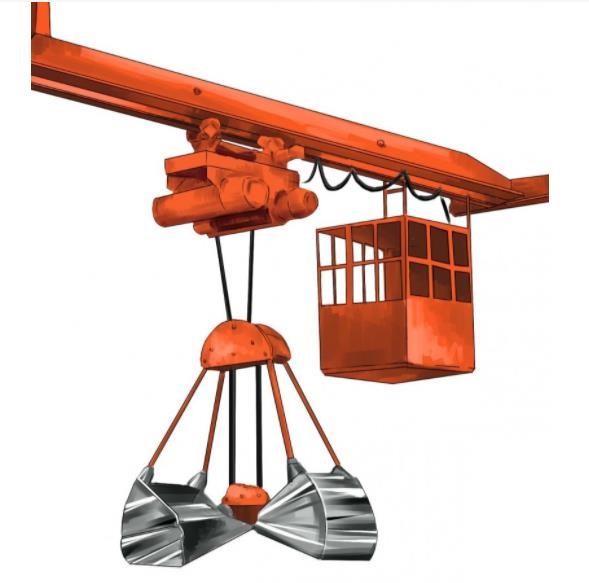 Remote Control Single Girder Overhead Travelling Crane With Electric Double Flap Grab