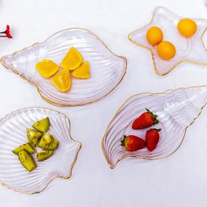 China Creative Ocean Style Crystal Glass Shell Plate Decorative Salad Plate With Gold Rim factory
