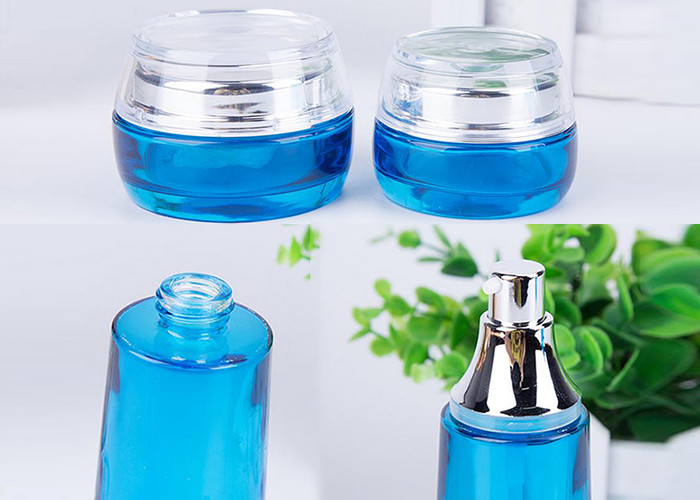 Blue High Grade Glass Toiletry Bottles 30g 50g 40ml 100ml 120ml