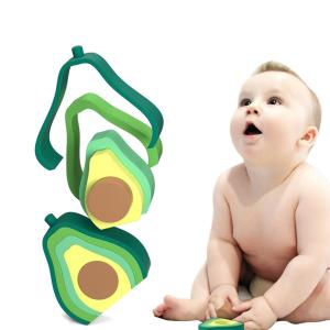 China Baby Building Play With Avocado Shape Montessori Toys Silicone Stacking Blocks factory
