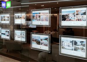 China Ultra Slim Poster Frame Light Box Acrylic LED Window Displays For Estate Agents factory