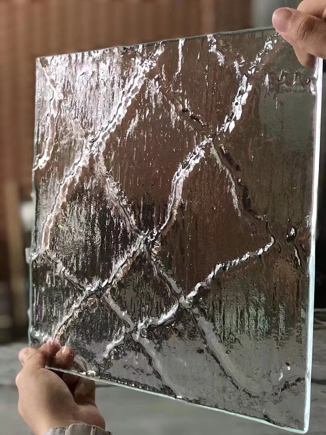 SAI SGCC Tempered Art Glass Custom Design Textured Fused Stained Hot Melt