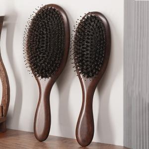China Black Sandalwood And Natural Wood Boar Bristle Hair Brush For Massage factory