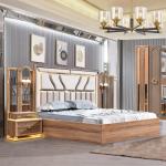 Turkish Luxury Style Wooden Frame King Size Bed Set Led Headboard Modern Classic