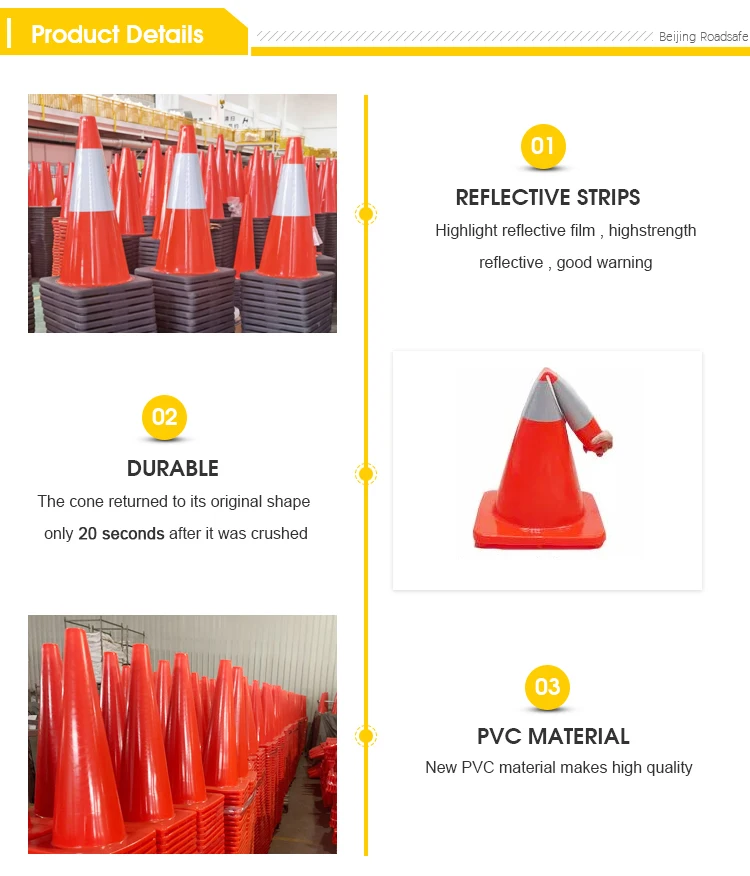 High Visibility 90CM 36" Height Black Base Traffic Cone for Road Safety Traffic Management