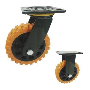 China Orange Pu 150x50mm Heavy Duty Casters With Double Ball Bearing factory