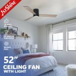 CCC 52 Inch 3 Plywood Blades Flush Mount Ceiling Fan With Silent DC Motor