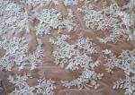 Retro Embroidery Ivory Bridal Lace Fabric / Stretch Tulle Fabric For Wedding