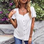 2023 Summer Manufacturer Wholesale Square Neck Solid Color Shirt White Women