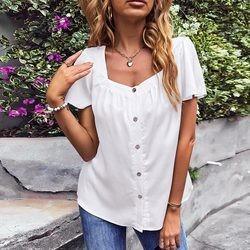 China 2023 Summer Manufacturer Wholesale Square Neck Solid Color Shirt White Women Chiffon High-Quality Shirt factory