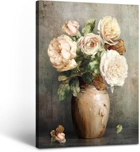 China Vintage Peony Canvas Wall Art Floral Decor Painting for Rustic Home Decor factory