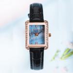 Yellow Leather Strap Analog Dial Watch 24cm Diamond Rectangle Watch Womens 3ATM
