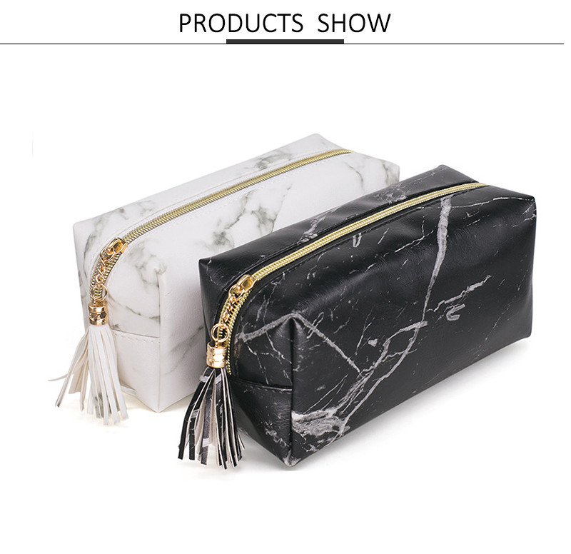 Wear Resistant Travel Portable Marble PU Makeup Bag