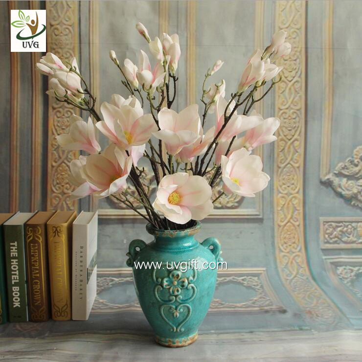 UVG FMA58 Wedding reception ideas real touch PU magnolia flower pink fake flowers for table decoration
