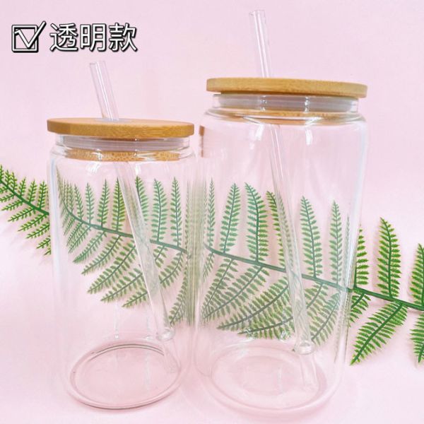 12oz 16oz 25oz Juice Glass Cup With Straw And Bamboo Lid