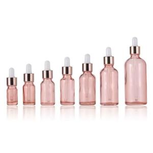 China Wholesale Pink Glass Essential Bottle With Golden Aluminum Dropper Cap factory